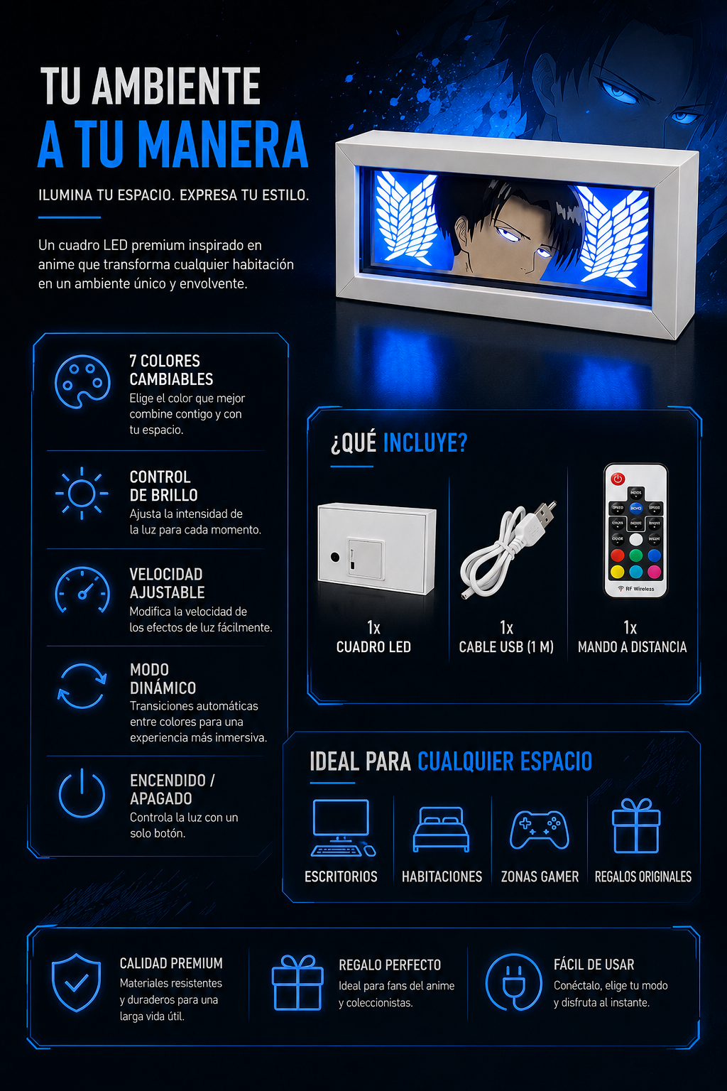 Astryvia™ | Cuadro LED Anime 3D con Efecto de Sombras — 4 Diseños